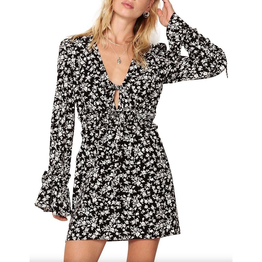 THE EAST ORDER Elsa Long Sleeve Dress Black Floral {L35}